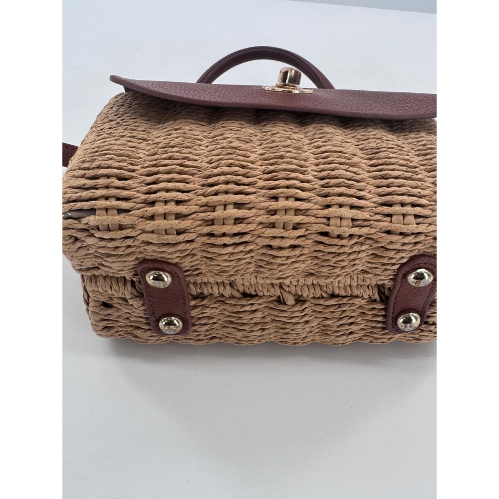 Primark Woven Straw Wicker Crossbody Bag Purse Brown Faux Leather Trim Boho - Picture 5 of 13